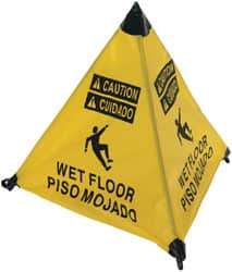 NMC - Caution - Wet Floor, 18" High, Plastic Floor Sign - English/Spanish, POP-UP, Black on Yellow, For Restroom, Janitorial & Housekeeping - Americas Industrial Supply