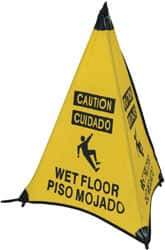 NMC - Caution - Wet Floor, 31" High, Plastic Floor Sign - English/Spanish, POP-UP, Black on Yellow, For Restroom, Janitorial & Housekeeping - Americas Industrial Supply