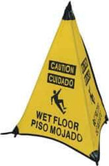 NMC - Caution - Wet Floor, 31" High, Plastic Floor Sign - English/Spanish, POP-UP, Black on Yellow, For Restroom, Janitorial & Housekeeping - Americas Industrial Supply