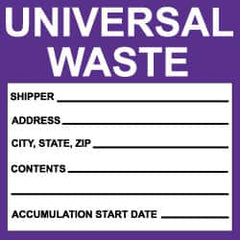 NMC - Hazardous Materials Label - Legend: Universal Waste, English, Black, White & Purple, 6" Long x 6" High, Sign Muscle Finish - Americas Industrial Supply