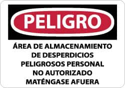 NMC - "Peligro - Area de Almacenamiento de Desperdicios Peligrosos Personal No Autorizado Matengase Afuera", 10" Long x 14" Wide, Aluminum Safety Sign - Rectangle, 0.04" Thick, Use for Workplace/Safety - Americas Industrial Supply