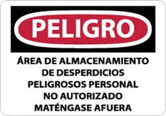 NMC - "Peligro - Area de Almacenamiento de Desperdicios Peligrosos Personal No Autorizado Matengase Afuera", 10" Long x 14" Wide, Aluminum Safety Sign - Rectangle, 0.04" Thick, Use for Workplace/Safety - Americas Industrial Supply