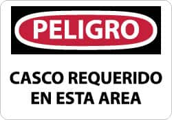 NMC - "Peligro - Casco Requerido en Esta Area", 10" Long x 14" Wide, Rigid Plastic Safety Sign - Rectangle, 0.05" Thick, Use for Accident Prevention - Americas Industrial Supply
