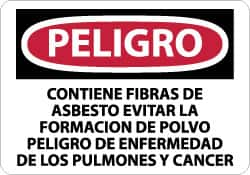 NMC - "Peligro - Contiene Fibras de Asbesto Evitar la Formacion de Polvo Peligro de Enfermedad de los Pulmones y Cancer", 10" Long x 14" Wide, Aluminum Safety Sign - Rectangle, 0.04" Thick, Use for Workplace/Safety - Americas Industrial Supply