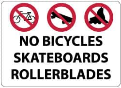 NMC - "No Bicycles, Skateboards, Rollerblades", 14" Long x 20" Wide, Rigid Plastic Safety Sign - Rectangle, 0.05" Thick, Use for Security & Admittance - Americas Industrial Supply