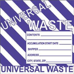 NMC - Hazardous Materials Label - Legend: Universal Waste, English, Black, White & Purple, 6" Long x 6" High, Sign Muscle Finish - Americas Industrial Supply