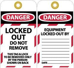 NMC - 3" High x 6" Long, LOCKED OUT - DO NOT REMOVE, English Safety & Facility Lockout Tag - Tag Header: Danger, 2 Sides, Black, Red & White Unrippable Vinyl - Americas Industrial Supply