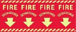 NMC - Fire Extinguisher, Pressure Sensitive Vinyl Fire Sign - 24" Wide x 12" High, Glow-in-the-Dark - Americas Industrial Supply