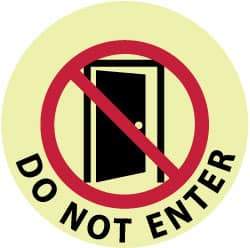 NMC - Do Not Enter, Anti-Skid Polyester Floor Sign - Round, Red & Black on Yellow (Glow), Adhesive Backed, For Security & Admittance - Americas Industrial Supply