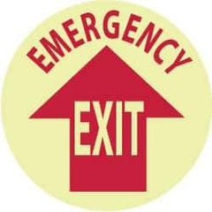 NMC - Emergency Exit, Anti-Skid Polyester Floor Sign - Round, Red on Glow (Yellow), Adhesive Backed, For Exit, Entrance & Directional - Americas Industrial Supply