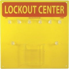 NMC - Empty Plexiglass Tag and Padlock / Hasp Station - 14 Inch Wide x 14 Inch High, Yellow and Yellow on Red - Americas Industrial Supply