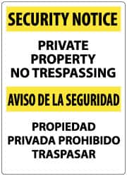 NMC - "Security Notice - Private Property - No Trespassing", 20" Long x 14" Wide, Rigid Plastic Safety Sign - Rectangle, 0.04" Thick, Use for Security & Admittance - Americas Industrial Supply