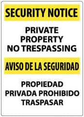 NMC - "Security Notice - Private Property - No Trespassing", 20" Long x 14" Wide, Aluminum Safety Sign - Rectangle, 0.05" Thick, Use for Security & Admittance - Americas Industrial Supply