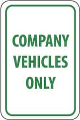 NMC - "Company Vehicles Only", 12" Wide x 18" High, Aluminum Parking Lot Traffic Signs - 0.04" Thick, Green on White, Rectangle, Post Mount - Americas Industrial Supply