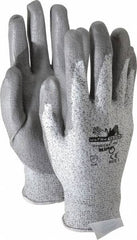 MCR Safety - Size L (9), ANSI Cut Lvl 2, Polyurethane Coated Cut Resistant Gloves - Palm & Fingers Coated, Dyneema Lining, Knit Wrist, Salt & Pepper/Gray, Paired - Americas Industrial Supply