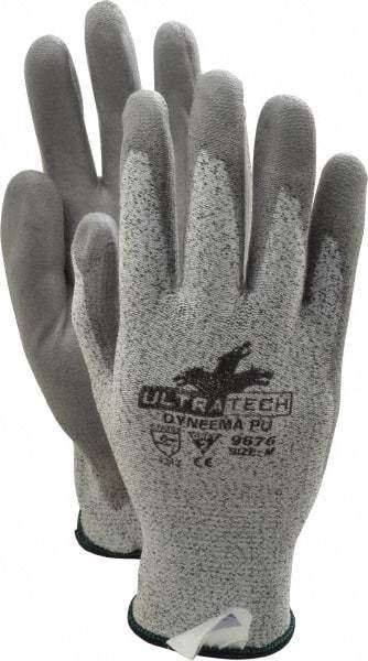 MCR Safety - Size M (8), ANSI Cut Lvl 2, Polyurethane Coated Cut Resistant Gloves - Palm & Fingers Coated, Dyneema Lining, Knit Wrist, Salt & Pepper/Gray, Paired - Americas Industrial Supply