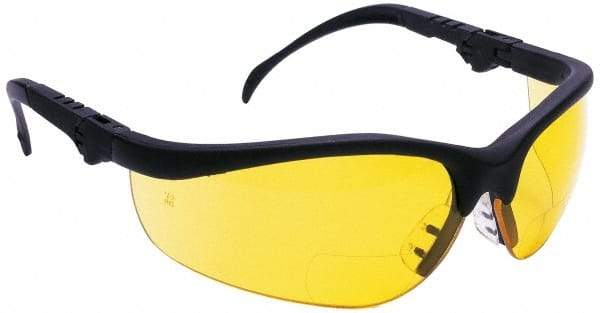 MCR Safety - +2, Amber Lenses, Scratch Resistant, Framed Magnifying Safety Glasses - UV Protection, Adjustable Temples, Black Plastic Frame, ANSI Z87.1+ - Americas Industrial Supply