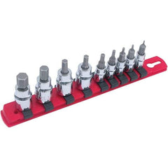 Wiha - 9 Piece 1/4 & 3/8" Drive Hex Bit Socket Set - 1.5 to 10mm Hex, Comes in Rail - Americas Industrial Supply