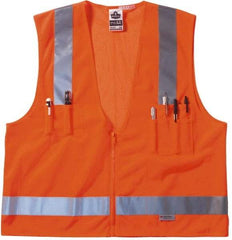 Ergodyne - Size 4X/5XL High Visibility Orange Mesh/Solid Surveyor's Vest - 58 to 64" Chest, ANSI/ISEA 107, Zipper Closure, 6 Pockets, Polyester - Americas Industrial Supply