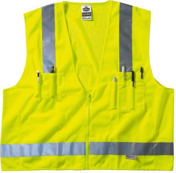 Ergodyne - Size 2X/3XL High Visibility Lime Mesh/Solid Surveyor's Vest - 52 to 58" Chest, ANSI/ISEA 107, Zipper Closure, 6 Pockets, Polyester - Americas Industrial Supply