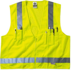 Ergodyne - Size S/M High Visibility Lime Mesh/Solid Surveyor's Vest - 36 to 44" Chest, ANSI/ISEA 107, Zipper Closure, 6 Pockets, Polyester - Americas Industrial Supply
