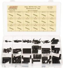Made in USA - 325 Piece, M1 to M8 Pin Diam, Spring Pin Assortment - 10 to 40mm Long, Steel - Americas Industrial Supply