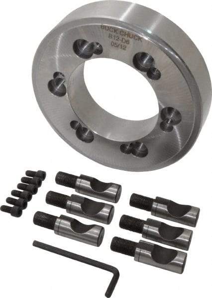Buck Chuck Company - Adapter Back Plate for 12" Diam Self Centering Lathe Chucks - D1-6 Mount, 4.062" Through Hole Diam, 7-7/8" OD, 1.437" Flange Height, Steel - Americas Industrial Supply