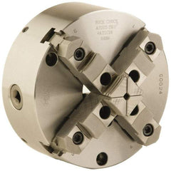 Buck Chuck Company - 4 Jaws, 6" Diam, Self Centering Manual Lathe Chuck - Front Mount, Adjustable, Reversible, 4,600 Max RPM, 1.78" Through Hole Diam, Forged Steel - Americas Industrial Supply