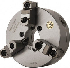 Bison - 3 Jaws, 6" Diam, Self Centering Manual Lathe Chuck - Plain Back Mount Spindle, Reversible, 4,500 Max RPM, 1.6535" Through Hole Diam, 0.0014" Axial Runout, 0.0012" Radial Runout, Forged Steel - Americas Industrial Supply