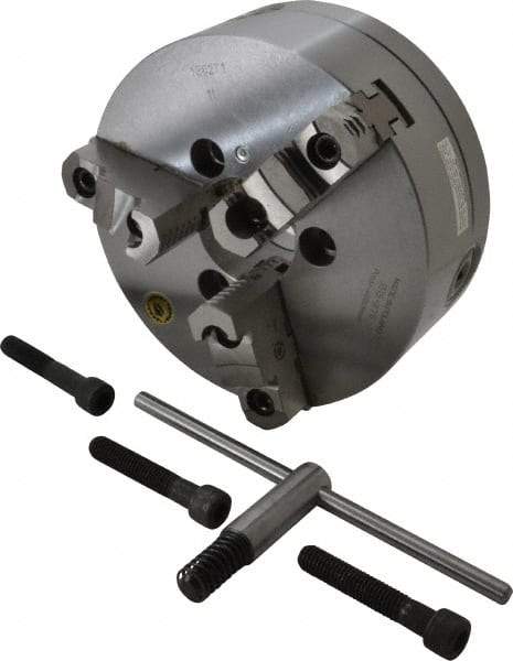 Bison - 3 Jaws, 8" Diam, Self Centering Manual Lathe Chuck - A1-6 Mount Spindle, Reversible, 4,000 Max RPM, 2.1653" Through Hole Diam, 0.001" Axial Runout, 0.0016" Radial Runout, Forged Steel - Americas Industrial Supply