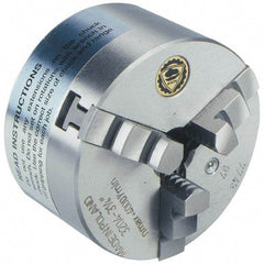 Bison - 3 Jaws, 10" Diam, Self Centering Manual Lathe Chuck - Plain Back Mount Spindle, 2,000 Max RPM, 2.9921" Through Hole Diam, 0.001" Axial Runout, 0.0016" Radial Runout, Cast Iron - Americas Industrial Supply