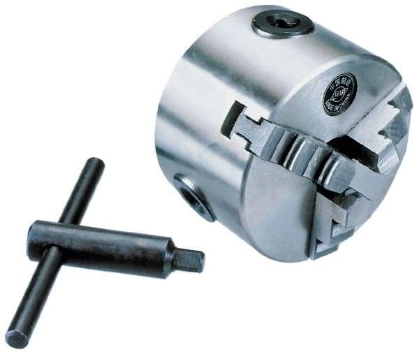 Interstate - 3 Jaws, 6" Diam, Self Centering Manual Lathe Chuck - Plain Back Mount Spindle, 1.5748" Through Hole Diam, 0.003" Axial Runout, Cast Iron - Americas Industrial Supply