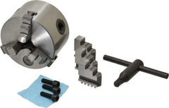 Interstate - 3 Jaws, 3" Diam, Self Centering Manual Lathe Chuck - Plain Back Mount Spindle, 0.6299" Through Hole Diam, 0.003" Axial Runout, Cast Iron - Americas Industrial Supply