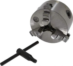 Interstate - 3 Jaws, 4" Diam, Self Centering Manual Lathe Chuck - Plain Back Mount Spindle, 0.8661" Through Hole Diam, 0.003" Axial Runout, Cast Iron - Americas Industrial Supply