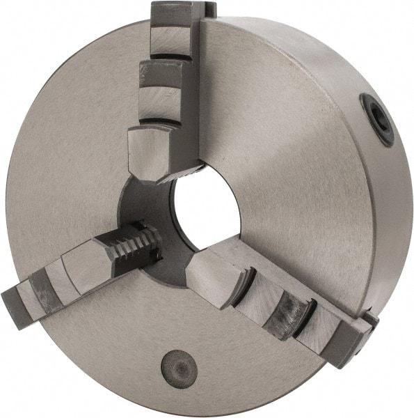 Interstate - 3 Jaws, 8" Diam, Self Centering Manual Lathe Chuck - Plain Back Mount Spindle, 2.5591" Through Hole Diam, 0.003" Axial Runout, Cast Iron - Americas Industrial Supply