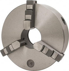 Interstate - 3 Jaws, 10" Diam, Self Centering Manual Lathe Chuck - Plain Back Mount Spindle, 3.1496" Through Hole Diam, 0.003" Axial Runout, Cast Iron - Americas Industrial Supply
