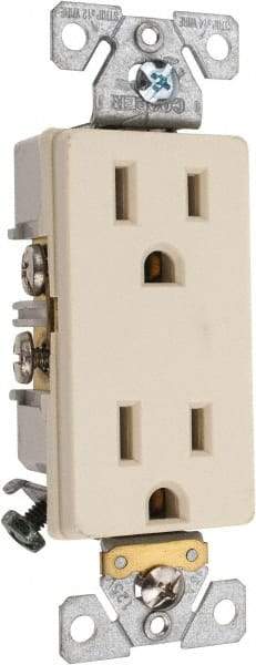 Cooper Wiring Devices - 125 VAC, 15 Amp, 5-15R NEMA Configuration, Ivory, Industrial Grade, Self Grounding Duplex Receptacle - 1 Phase, 2 Poles, 3 Wire, Flush Mount, Chemical and Impact Resistant - Americas Industrial Supply