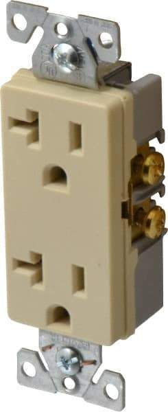 Cooper Wiring Devices - 125 VAC, 20 Amp, 5-20R NEMA Configuration, Ivory, Industrial Grade, Self Grounding Duplex Receptacle - 1 Phase, 2 Poles, 3 Wire, Flush Mount, Chemical and Impact Resistant - Americas Industrial Supply