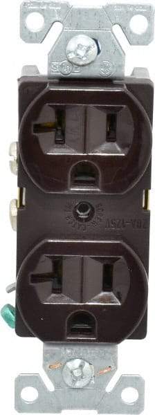 Cooper Wiring Devices - 125 VAC, 20 Amp, 5-20R NEMA Configuration, Brown, Specification Grade, Self Grounding Duplex Receptacle - 1 Phase, 2 Poles, 3 Wire, Flush Mount - Americas Industrial Supply