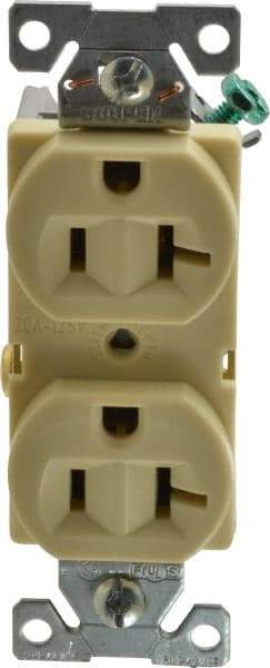 Cooper Wiring Devices - 125 VAC, 20 Amp, 5-20R NEMA Configuration, Ivory, Specification Grade, Self Grounding Duplex Receptacle - 1 Phase, 2 Poles, 3 Wire, Flush Mount - Americas Industrial Supply