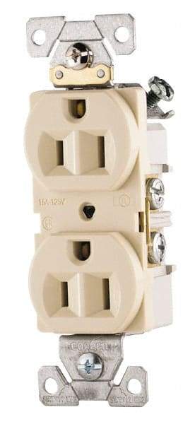 Cooper Wiring Devices - 125 VAC, 15 Amp, 5-15R NEMA Configuration, Ivory, Specification Grade, Self Grounding Duplex Receptacle - 1 Phase, 2 Poles, 3 Wire, Flush Mount - Americas Industrial Supply