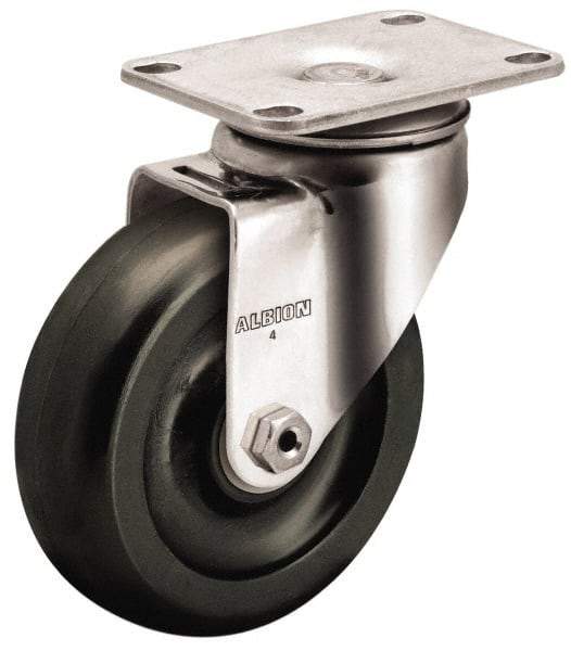 Albion - 4" Diam x 1-1/4" Wide x 5-1/8" OAH Top Plate Mount Swivel Caster - Polypropylene, 300 Lb Capacity, Plain Bearing, 2-1/2 x 3-5/8" Plate - Americas Industrial Supply