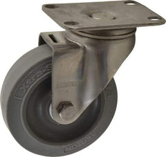 Albion - 4" Diam x 1-1/4" Wide x 5-1/8" OAH Top Plate Mount Swivel Caster - Soft Rubber, 300 Lb Capacity, Delrin Bearing, 2-1/2 x 3-5/8" Plate - Americas Industrial Supply