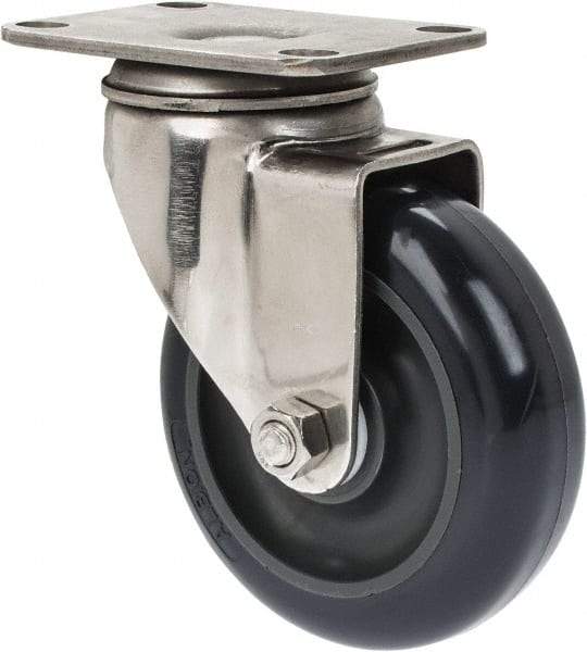 Albion - 4" Diam x 1-1/4" Wide x 5-1/8" OAH Top Plate Mount Swivel Caster - Polyurethane, 350 Lb Capacity, Plain Bearing, 2-1/2 x 3-5/8" Plate - Americas Industrial Supply
