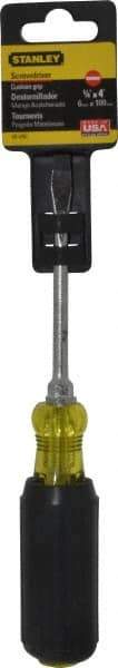 Stanley - 1/4" Blade Width, 8-1/4" OAL Standard Slotted Screwdriver - 4" Blade Length, Round Shank, Acetate with Rubber Grip Handle - Americas Industrial Supply