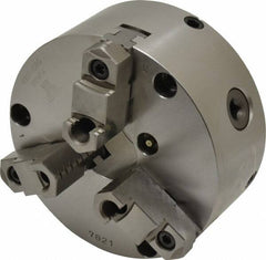 Yuasa - 3 Jaws, 6" Diam, Self Centering Manual Lathe Chuck - Plain Back Mount Spindle, Adjustable, Reversible, 1.7323" Through Hole Diam, 0.0005" Axial Runout, Cast Iron - Americas Industrial Supply