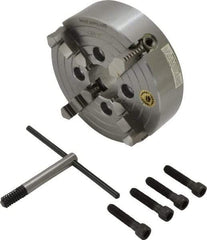 Bison - 4 Jaws, 6" Diam, Independent Manual Lathe Chuck - Plain Back Mount Spindle, Reversible, 3,200 Max RPM, 1.6535" Through Hole Diam, Cast Iron - Americas Industrial Supply