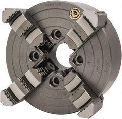 Bison - 4 Jaws, 8" Diam, Independent Manual Lathe Chuck - Plain Back Mount Spindle, Reversible, 1,800 Max RPM, 1.9685" Through Hole Diam, Cast Iron - Americas Industrial Supply
