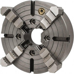 Bison - 4 Jaws, 12" Diam, Independent Manual Lathe Chuck - Plain Back Mount Spindle, Reversible, 1,200 Max RPM, 3.1496" Through Hole Diam, Cast Iron - Americas Industrial Supply