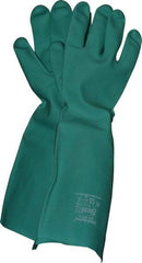SHOWA - Size 2XL (11), 19" Long, 22 mil Thick, Nitrile Chemical Resistant Gloves - Textured Finish, Slip-On Cuff, ANSI Abrasion Level 4, ANSI Cut Level 0, ANSI Puncture Level 1, Green, FDA Approved - Americas Industrial Supply